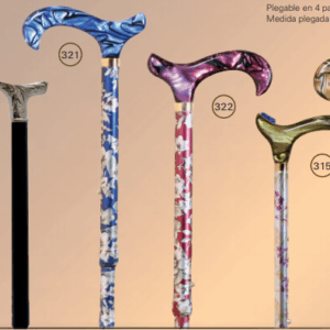 Bastón plegable  en aluminio estampado, puño Metacrilato y Acetato